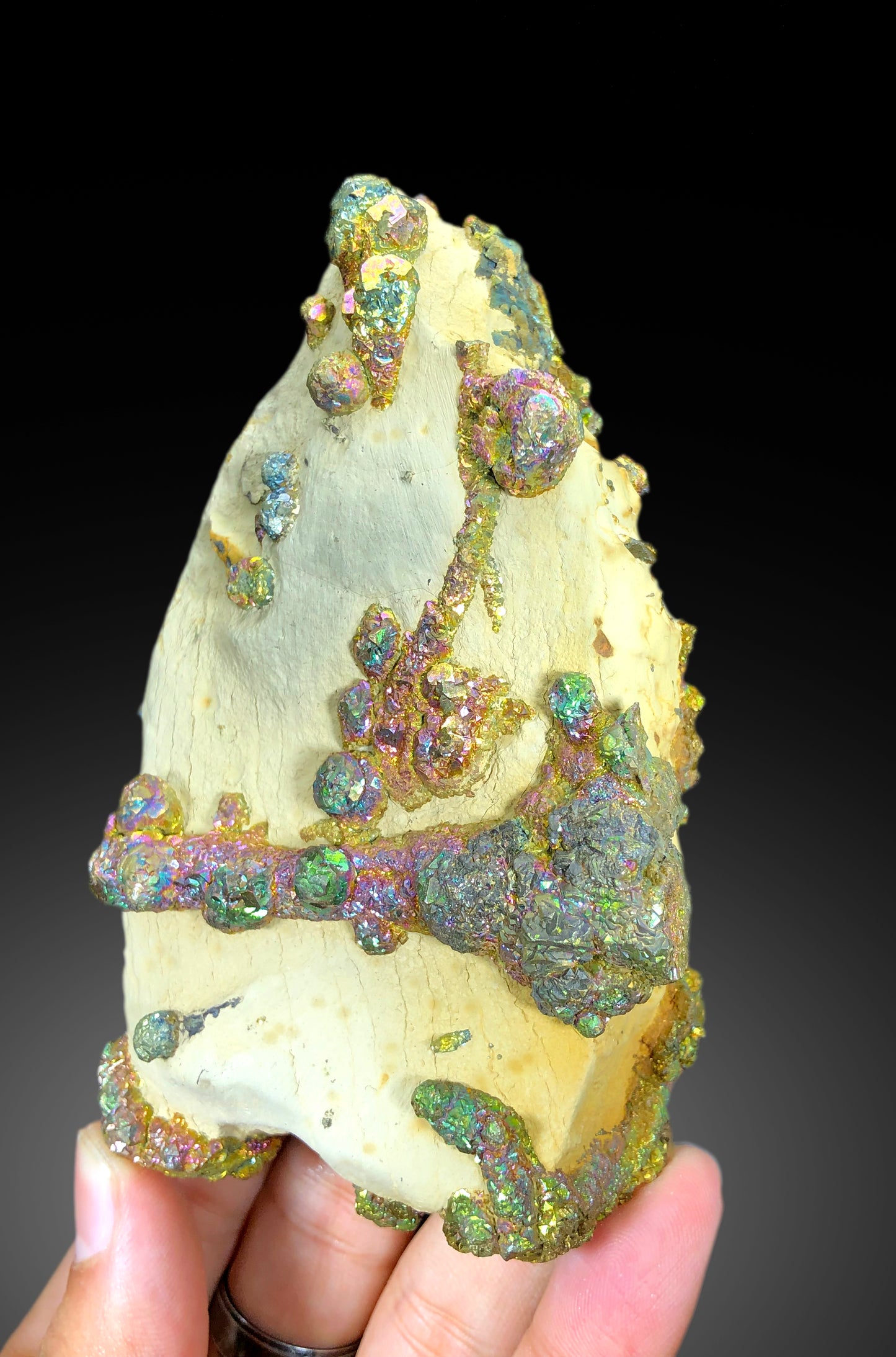 Natural Rainbow Color Pyrite on Yellow Limonite, Pyrite Crystals, Raw Mineral, Pyrite Specimen - 460 gram