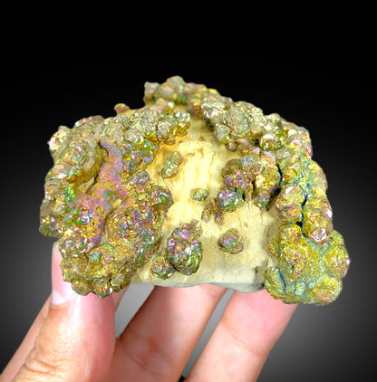 Natural Rainbow Color Pyrite on Yellow Limonite, Pyrite Crystals, Raw Mineral, Pyrite Specimen - 460 gram