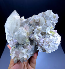 Bicolor Tourmaline with Aquamorganites on Quartz from Afghanistan - 1600 grams