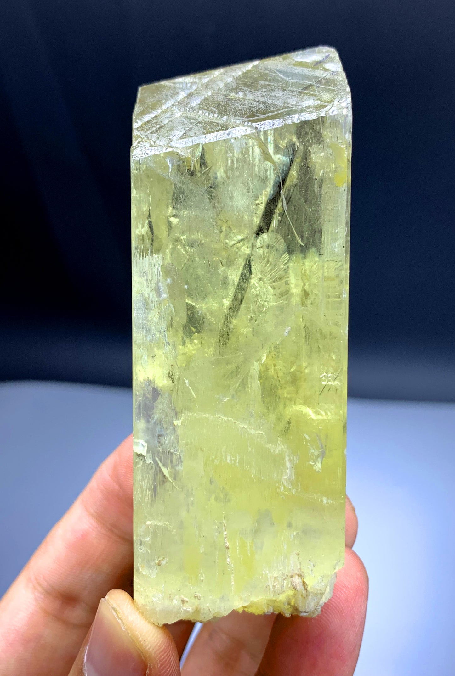Yellow Triphane Kunzite with Tourmaline from Afghanistan - 220 gram
