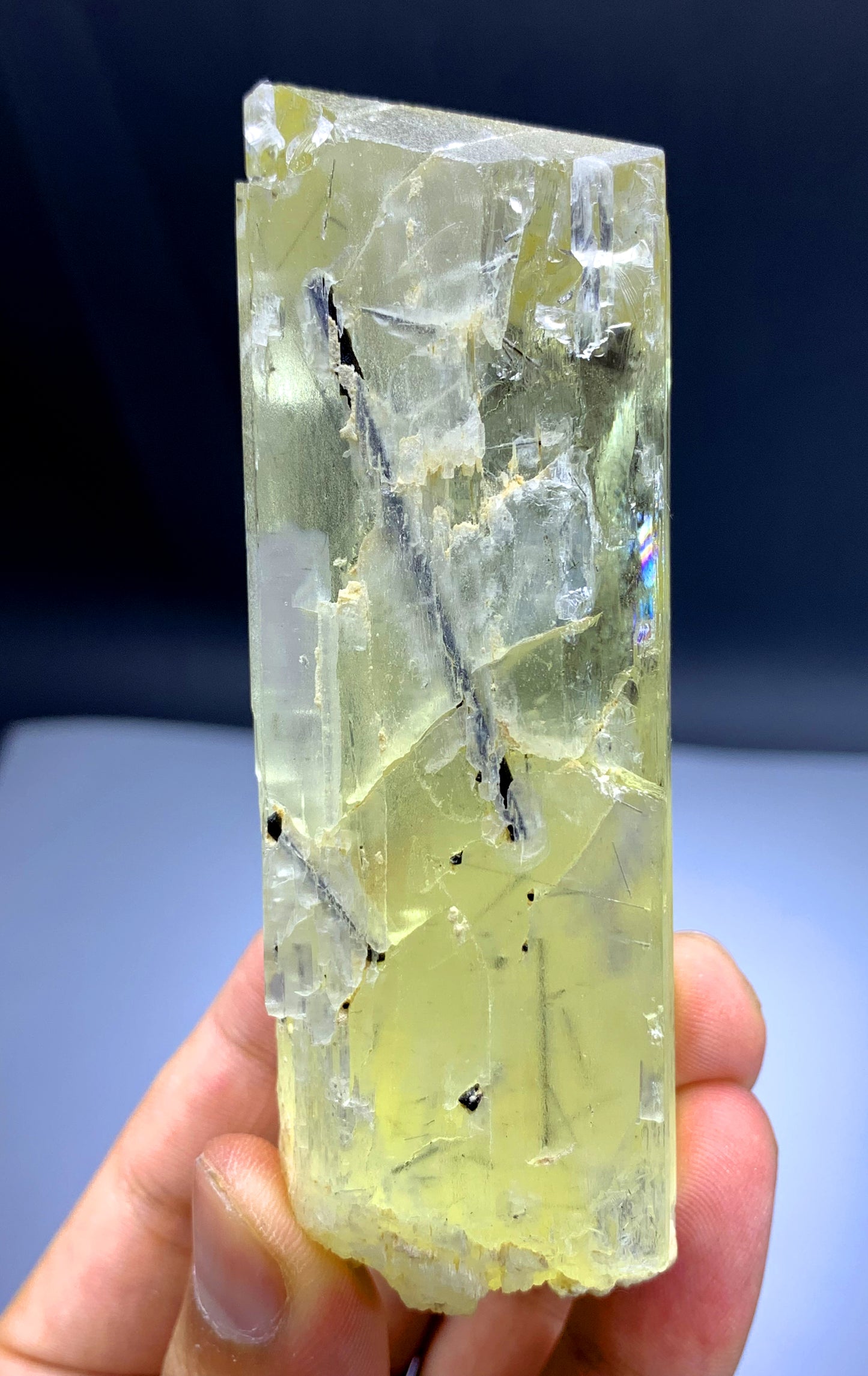 Yellow Triphane Kunzite with Tourmaline from Afghanistan - 220 gram