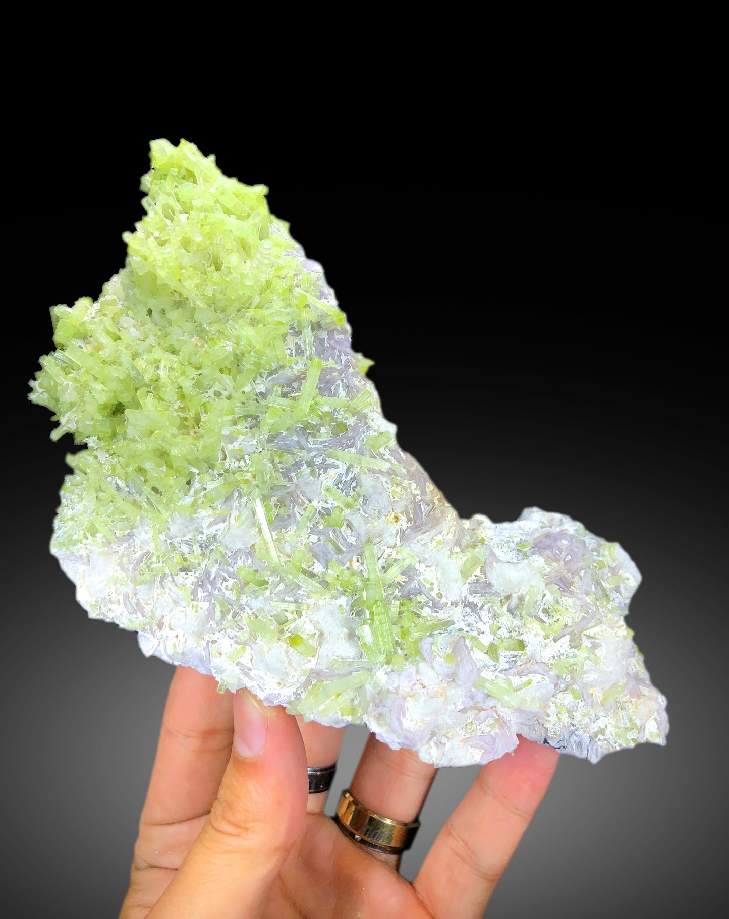 Natural Green Color Tourmaline Bunch on Lepidolite, Tourmaline Specimen, Raw Mineral, Tourmaline from Afghanistan - 382 gram