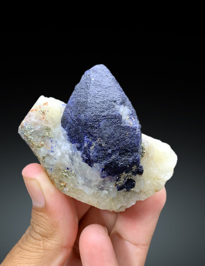 Rare Ink Blue Color Afghanite with Pyrite on Matrix, Afghanite Specimen - 151 gram