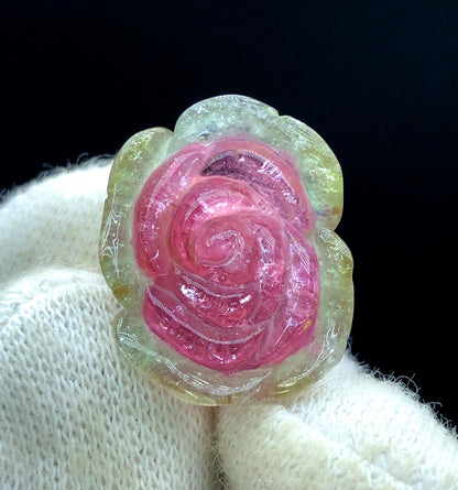 Top Quality Bicolor Tourmaline Carving, Tourmaline Necklace, Hand Carved, Polished Tourmaline Carving - 16.40 CT