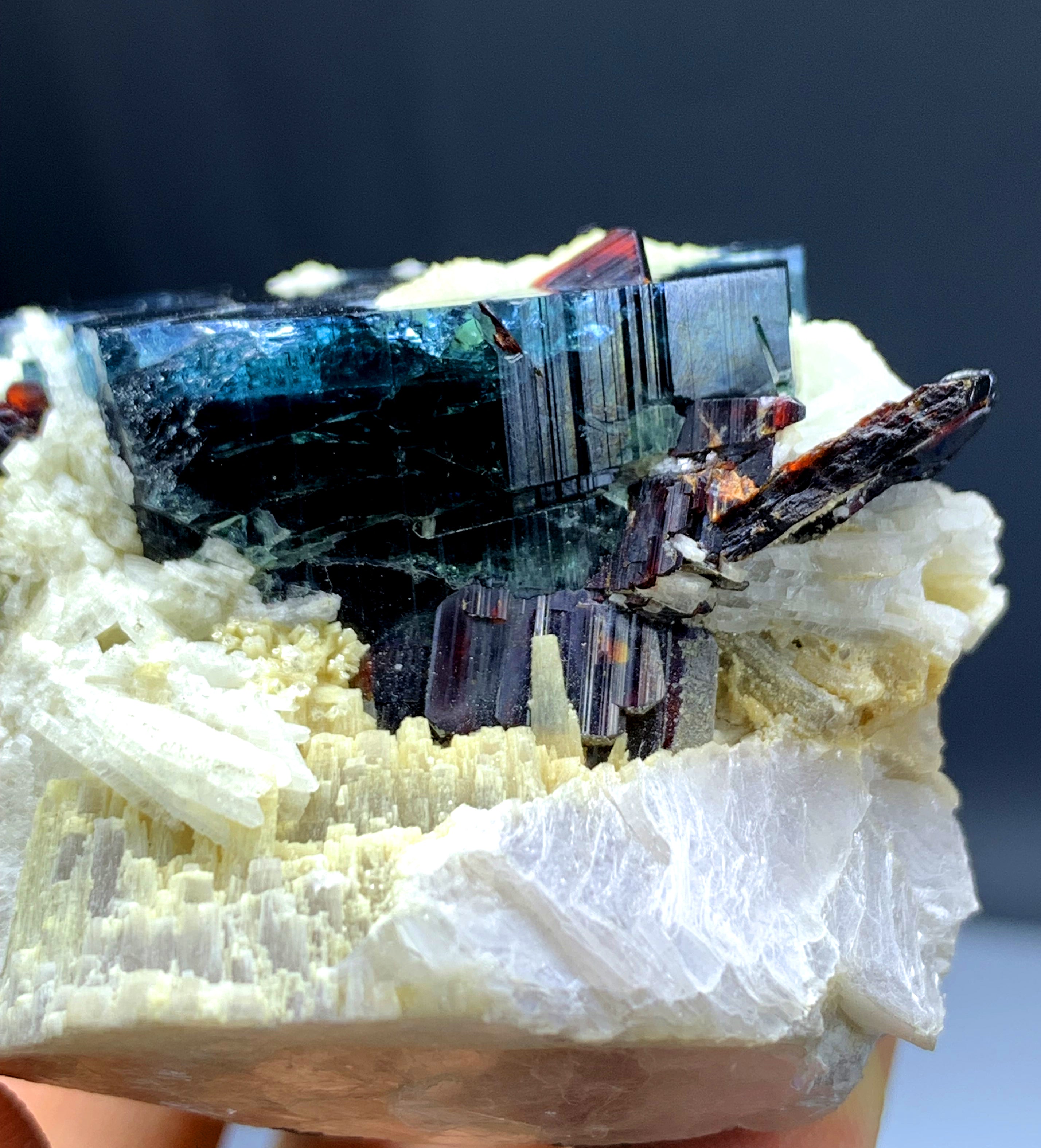 Blue Cap Tourmaline with Rare Tantalite from Afghanistan - 131 gram