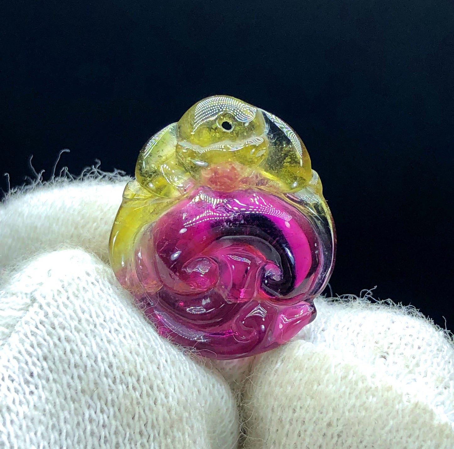 Drilled Bicolor Tourmaline Carving, Tourmaline Necklace, Hand Carved, Polished Tourmaline Carving - 8.40 CT