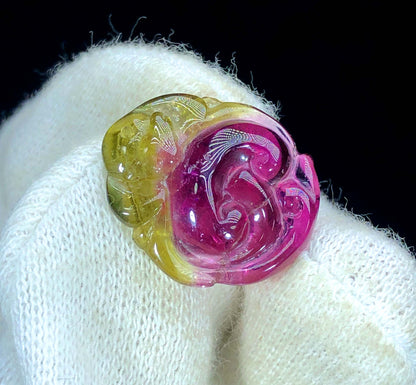Drilled Bicolor Tourmaline Carving, Tourmaline Necklace, Hand Carved, Polished Tourmaline Carving - 8.40 CT
