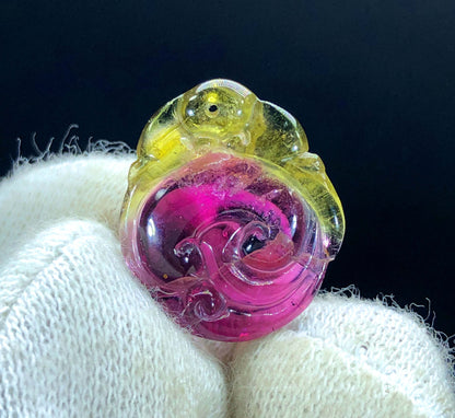 Drilled Bicolor Tourmaline Carving, Tourmaline Necklace, Hand Carved, Polished Tourmaline Carving - 8.40 CT