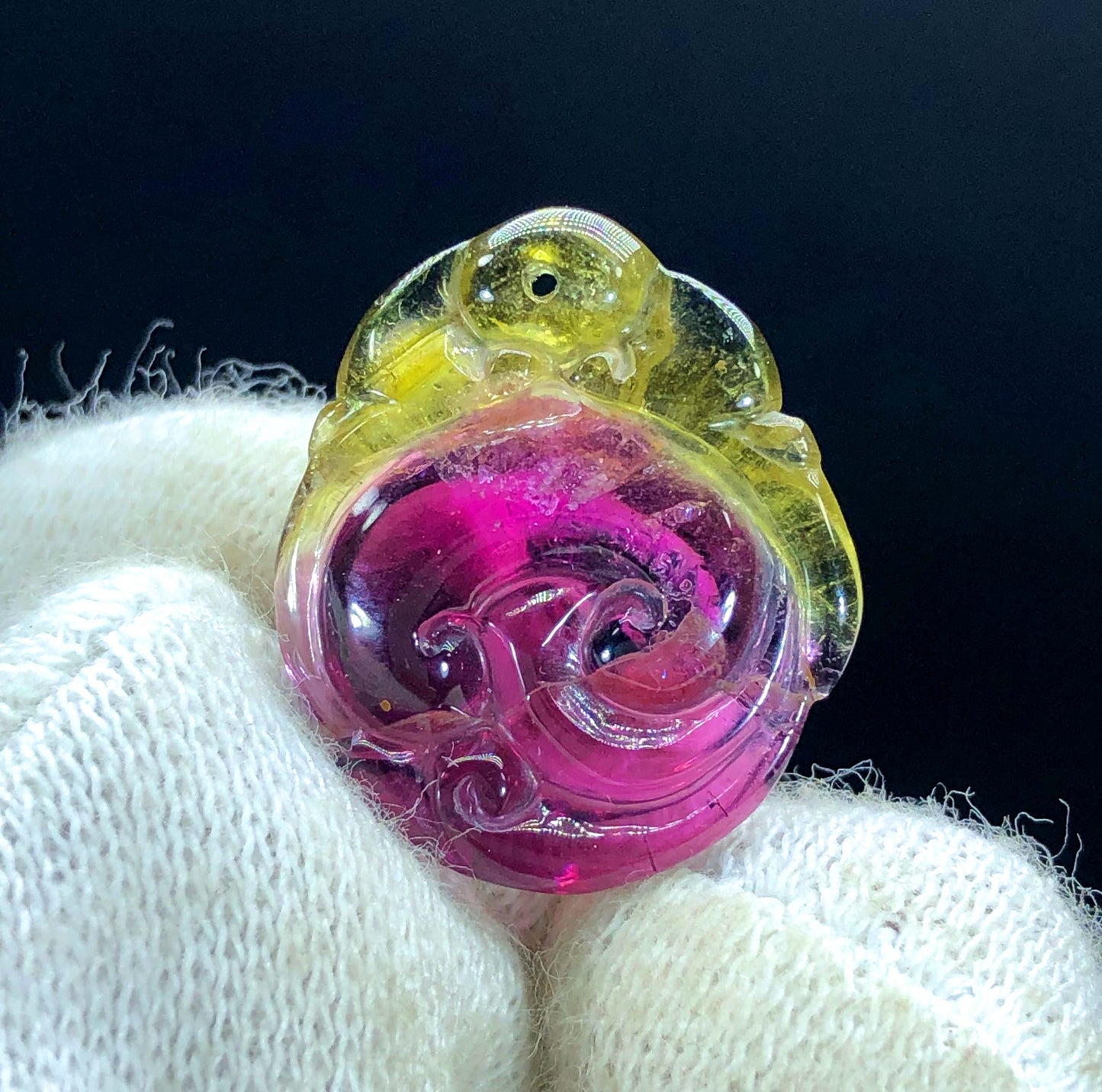 Drilled Bicolor Tourmaline Carving, Tourmaline Necklace, Hand Carved, Polished Tourmaline Carving - 8.40 CT