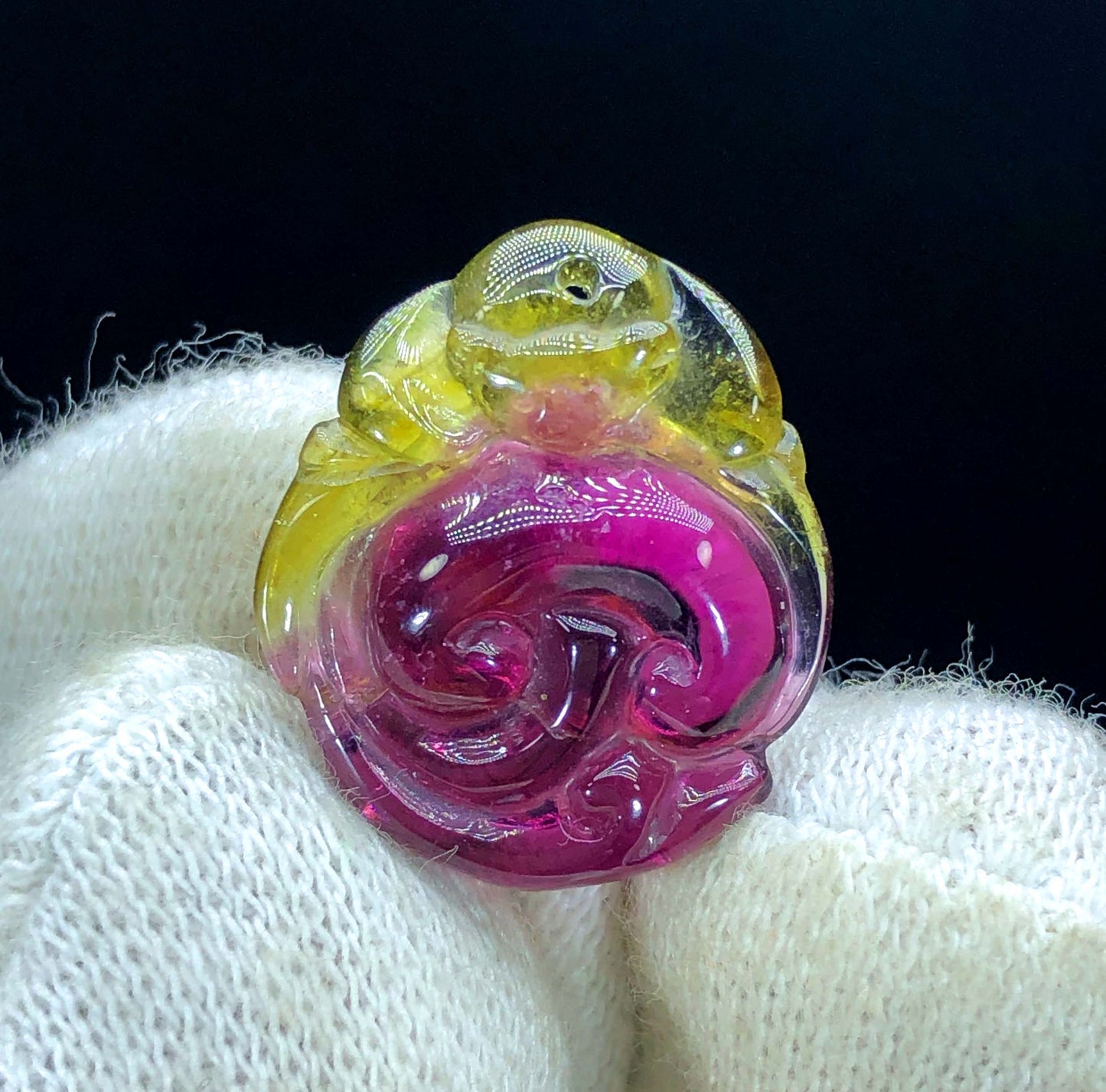 Drilled Bicolor Tourmaline Carving, Tourmaline Necklace, Hand Carved, Polished Tourmaline Carving - 8.40 CT