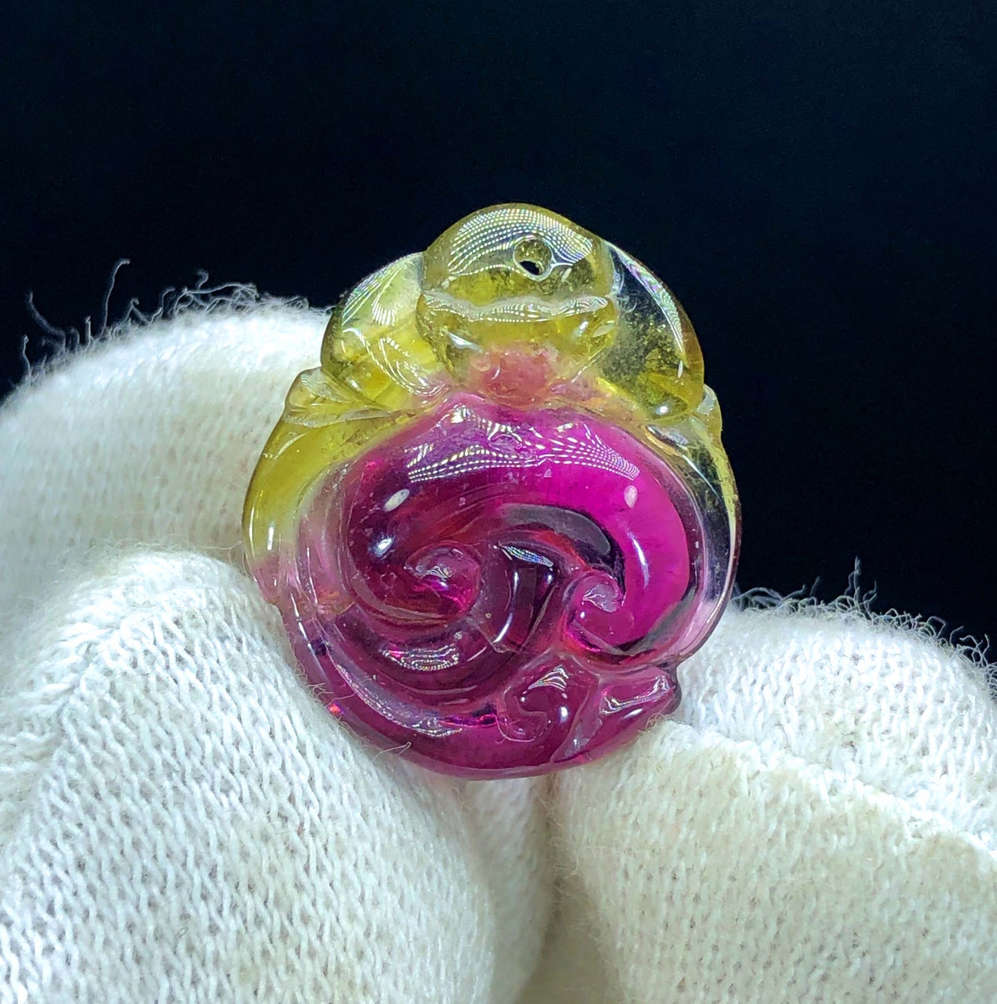 Drilled Bicolor Tourmaline Carving, Tourmaline Necklace, Hand Carved, Polished Tourmaline Carving - 8.40 CT