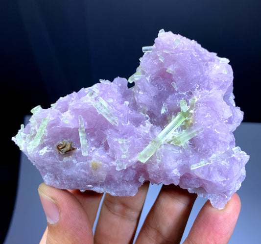 Green Tourmaline Crystals with Rare Microlite on Pink Lepidolite from Pakistan - 198 gram