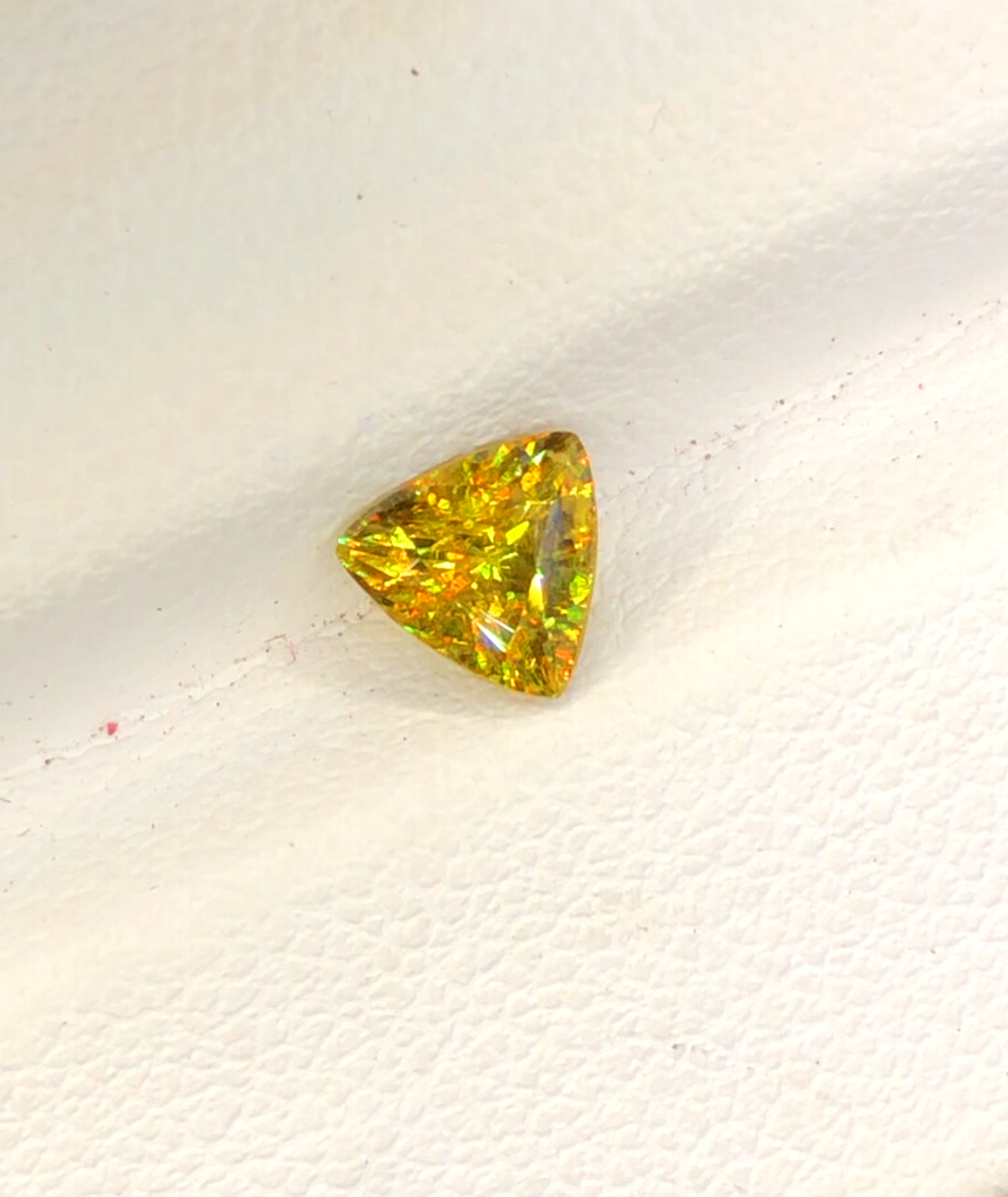 Yellow Full Fire Titanite Sphene Gemstone, Loose Gemstone, Triangle Shape Faceted Rare Sphene - 0.75 CT