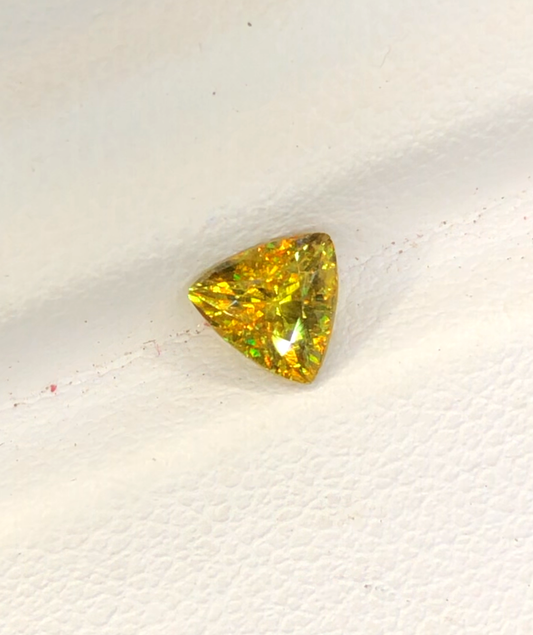 Yellow Full Fire Titanite Sphene Gemstone, Loose Gemstone, Triangle Shape Faceted Rare Sphene - 0.75 CT
