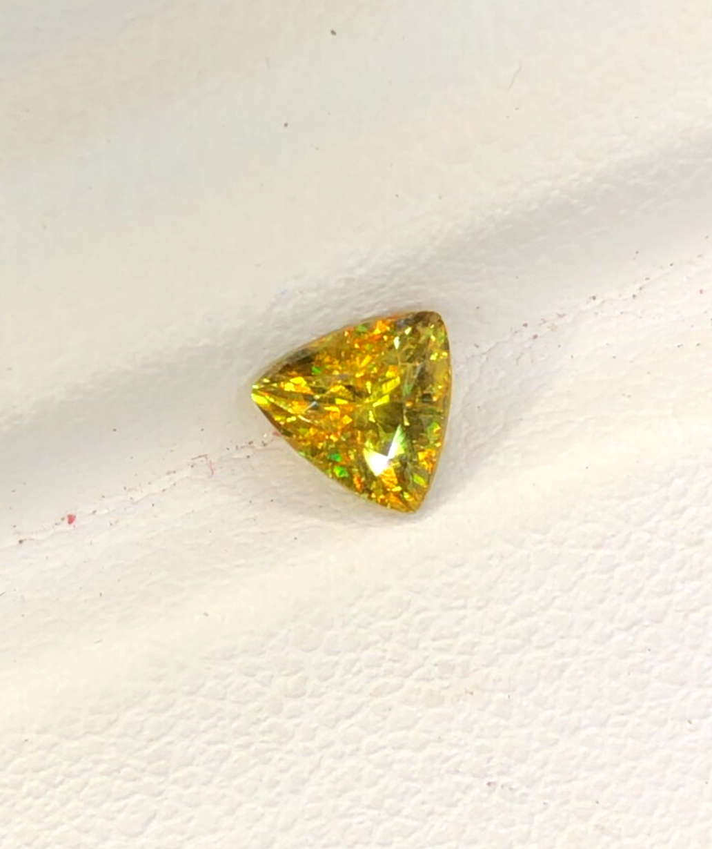 Yellow Full Fire Titanite Sphene Gemstone, Loose Gemstone, Triangle Shape Faceted Rare Sphene - 0.75 CT