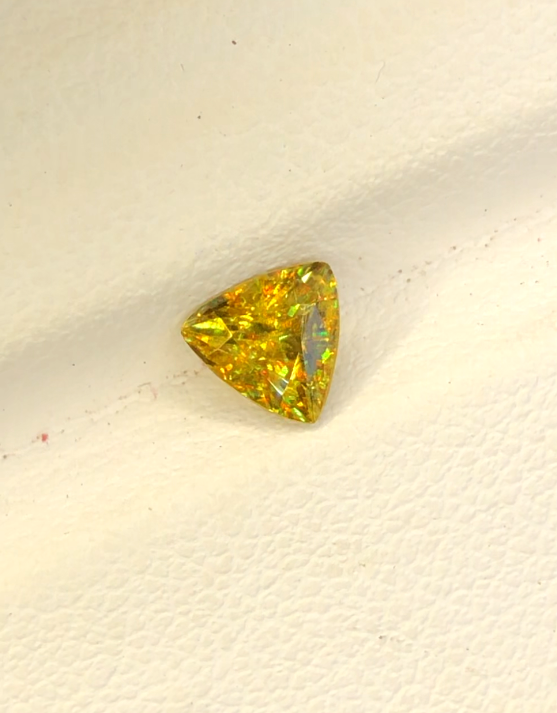 Yellow Full Fire Titanite Sphene Gemstone, Loose Gemstone, Triangle Shape Faceted Rare Sphene - 0.75 CT