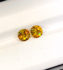 Yellow Full Fire Titanite Sphene Pair, Loose Gemstone, Round Shape Faceted Rare Sphene Gemstone - 1.60 CT