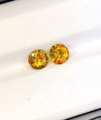 Yellow Full Fire Titanite Sphene Pair, Loose Gemstone, Round Shape Faceted Rare Sphene Gemstone - 1.60 CT