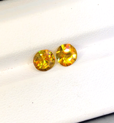 Yellow Full Fire Titanite Sphene Pair, Loose Gemstone, Round Shape Faceted Rare Sphene Gemstone - 1.60 CT