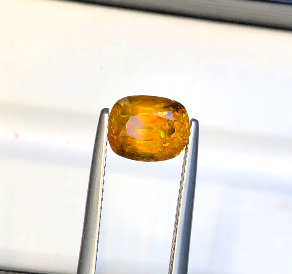 Sparkling Full Fire Sphene Titanite Gemstone With Strong Trichroism, Loose Gemstone, Cusshion Cut Faceted Rare Sphene - 2.65 CT