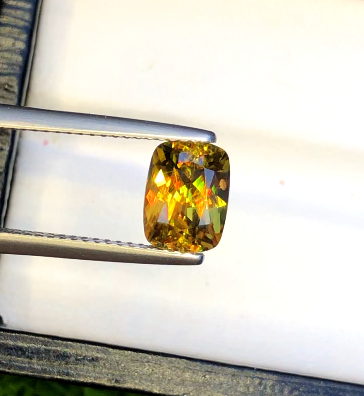 Sparkling Full Fire Sphene Titanite Gemstone With Strong Trichroism, Loose Gemstone, Cusshion Cut Faceted Rare Sphene - 2.10 CT