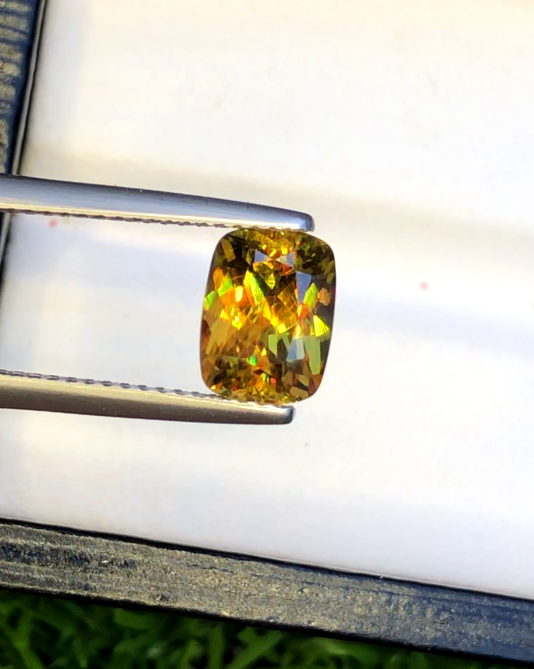 Sparkling Full Fire Sphene Titanite Gemstone With Strong Trichroism, Loose Gemstone, Cusshion Cut Faceted Rare Sphene - 2.10 CT