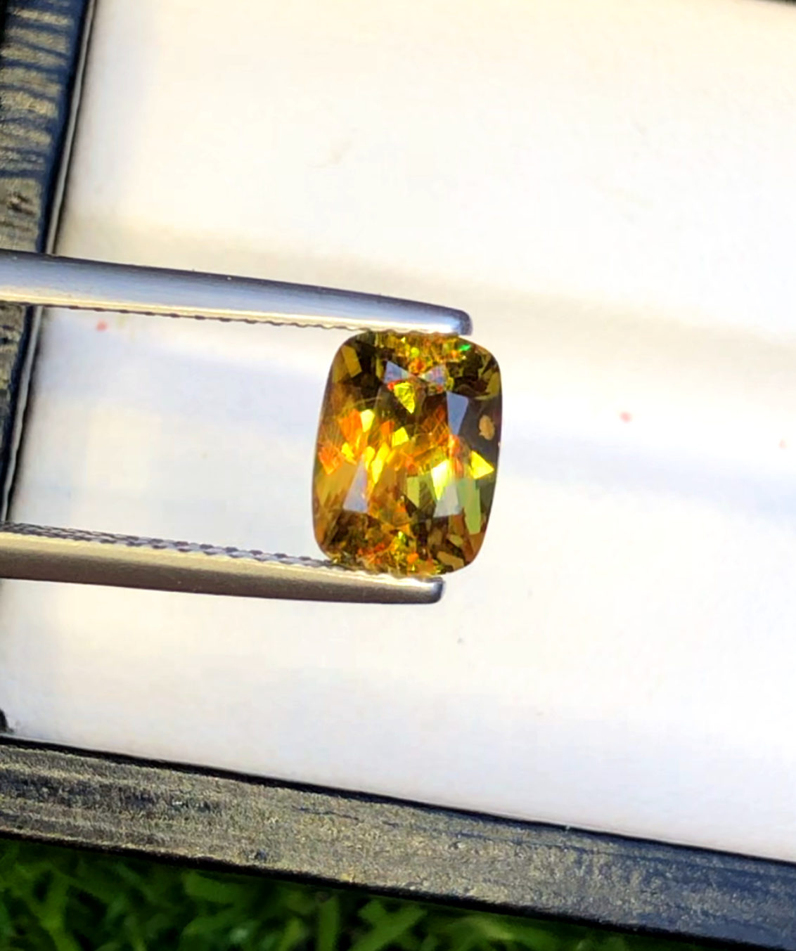 Sparkling Full Fire Sphene Titanite Gemstone With Strong Trichroism, Loose Gemstone, Cusshion Cut Faceted Rare Sphene - 2.10 CT