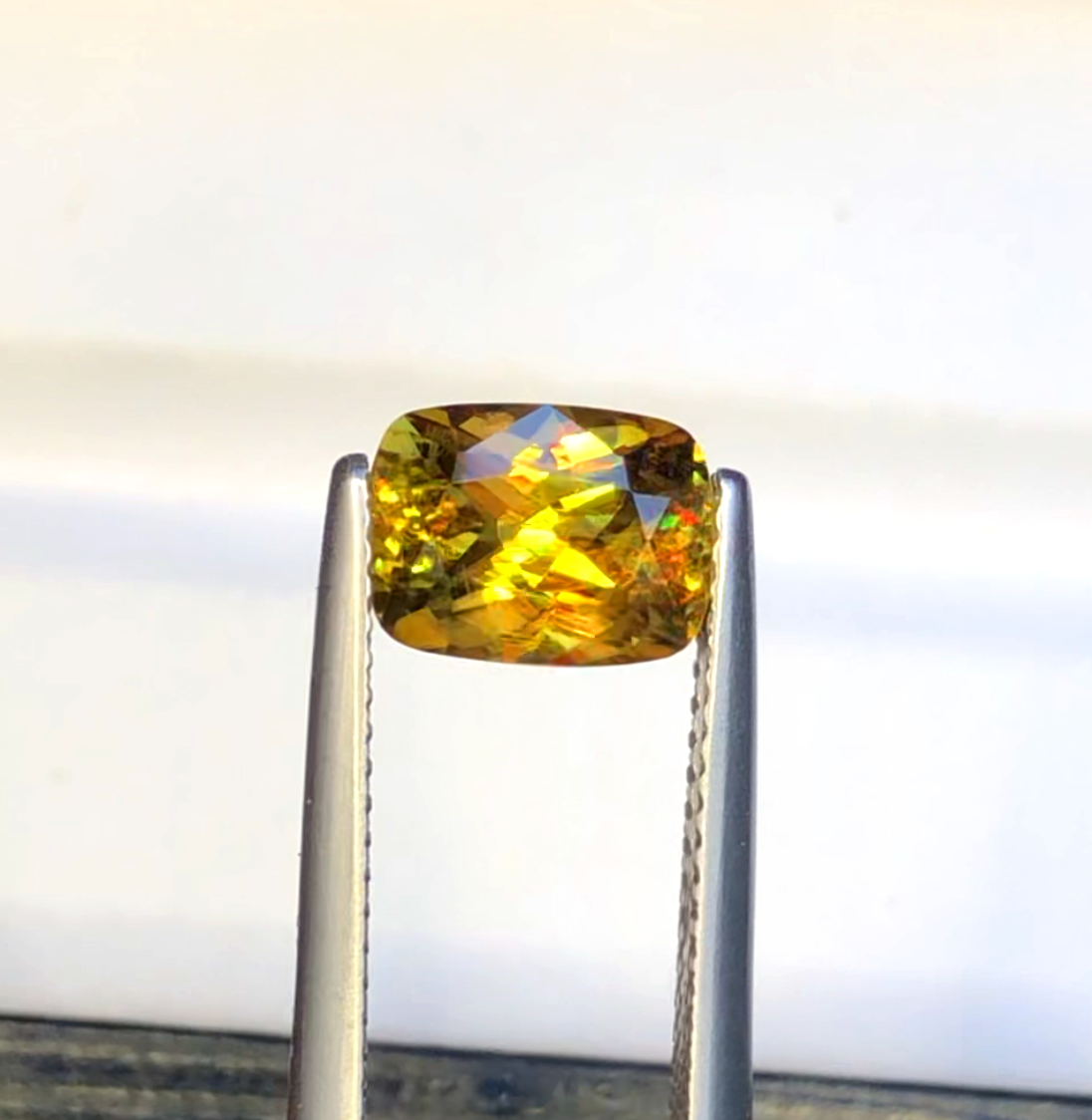 Sparkling Full Fire Sphene Titanite Gemstone With Strong Trichroism, Loose Gemstone, Cusshion Cut Faceted Rare Sphene - 2.10 CT