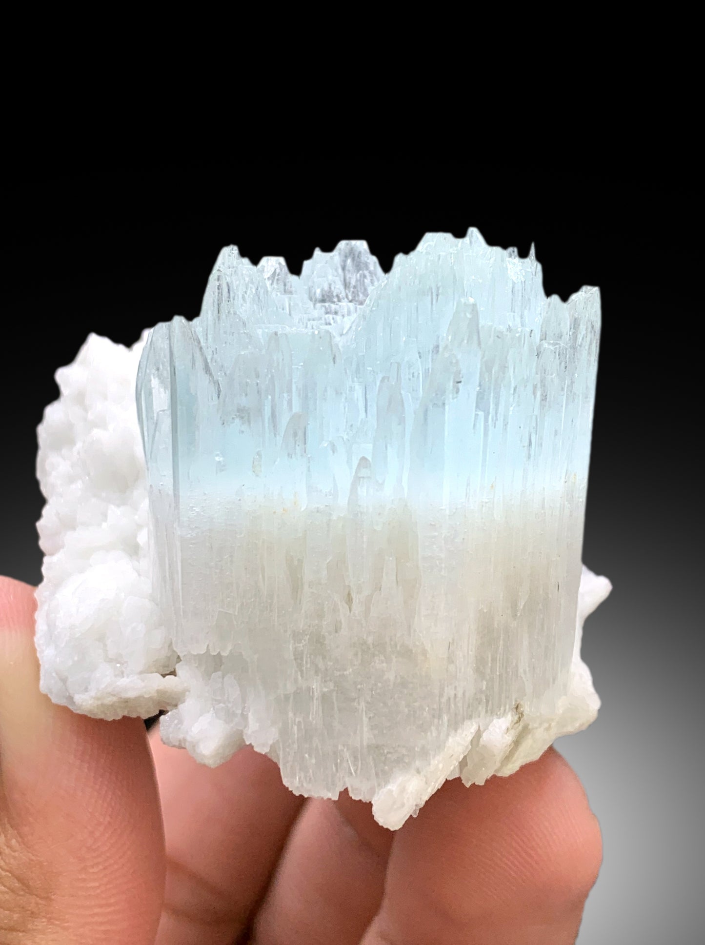 Bicolor Beryl, AquaMorganite Crystal on Albite, Morganite var Aquamarine with Etched Terminations, AquaMorganite Specimen - 139 gram