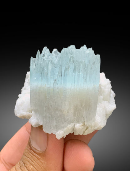 Bicolor Beryl, AquaMorganite Crystal on Albite, Morganite var Aquamarine with Etched Terminations, AquaMorganite Specimen - 139 gram