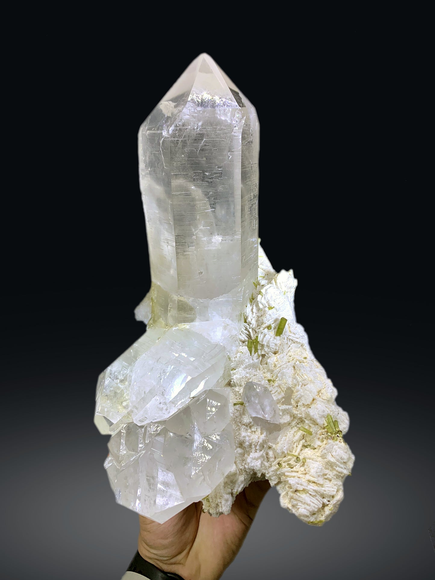 Green Tourmaline Crystals on Albite and Quartz from Pakistan - 3.3 Kg