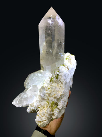 Green Tourmaline Crystals on Albite and Quartz from Pakistan - 3.3 Kg