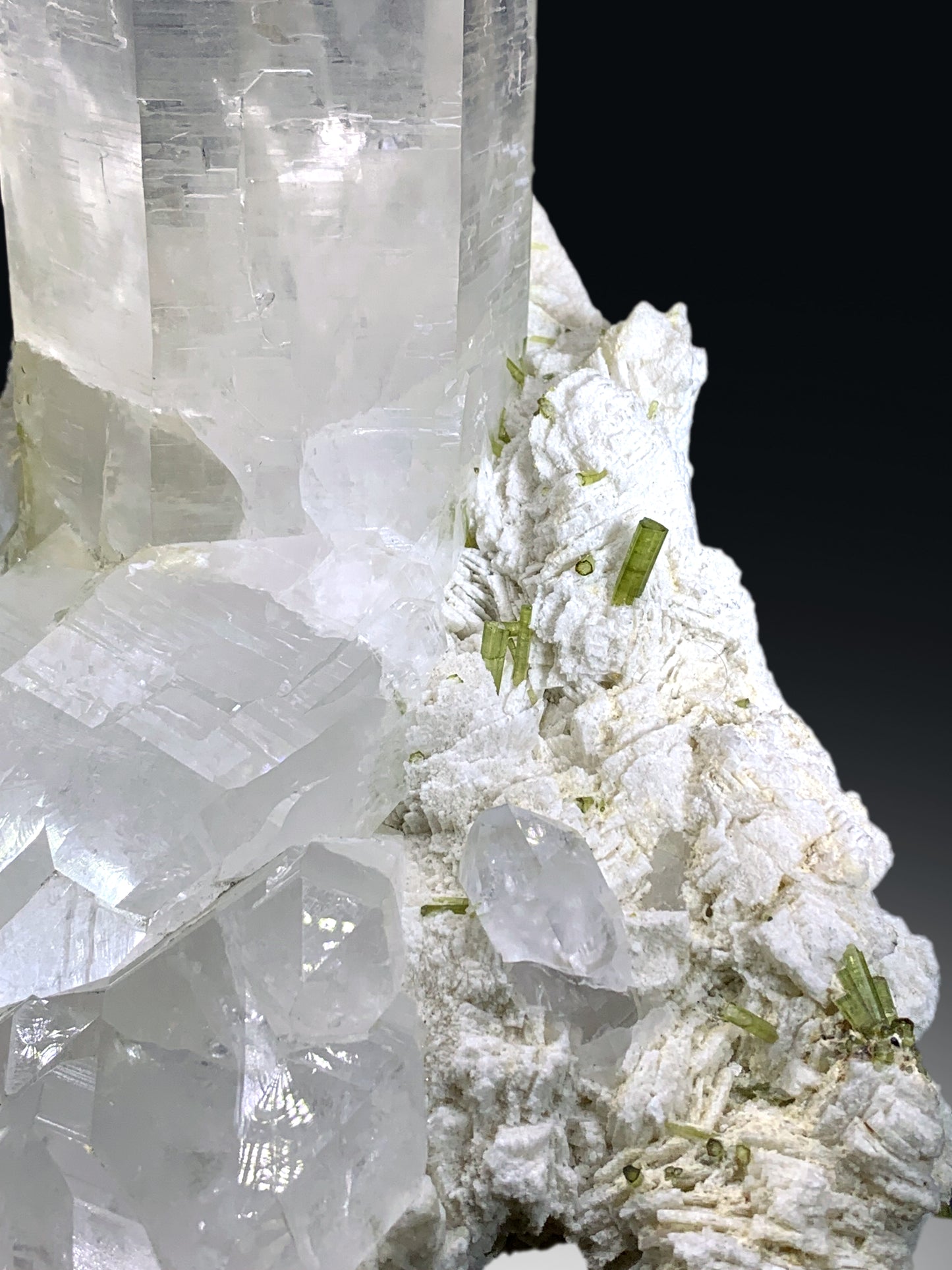 Green Tourmaline Crystals on Albite and Quartz from Pakistan - 3.3 Kg