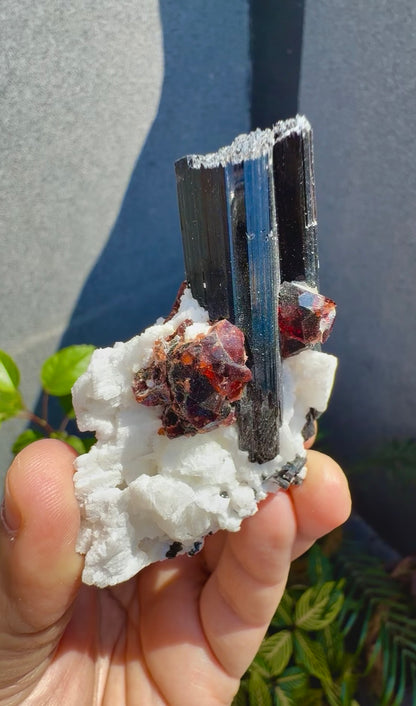 Spessartine Red Garnet With Schorl and Feldspar From Pakistan - 93 Grams