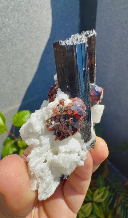 Spessartine Red Garnet With Schorl and Feldspar From Pakistan - 93 Grams