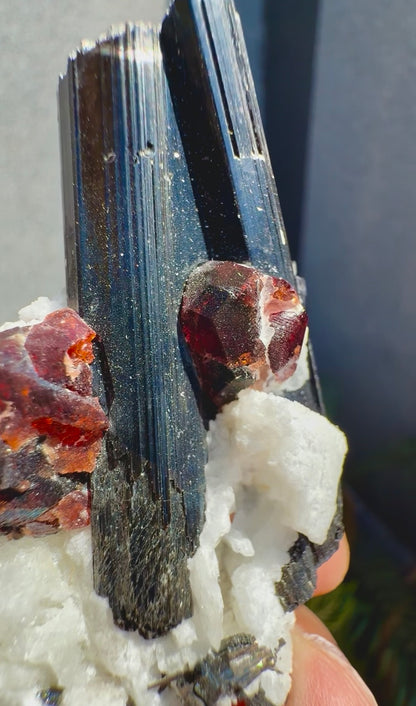 Spessartine Red Garnet With Schorl and Feldspar From Pakistan - 93 Grams