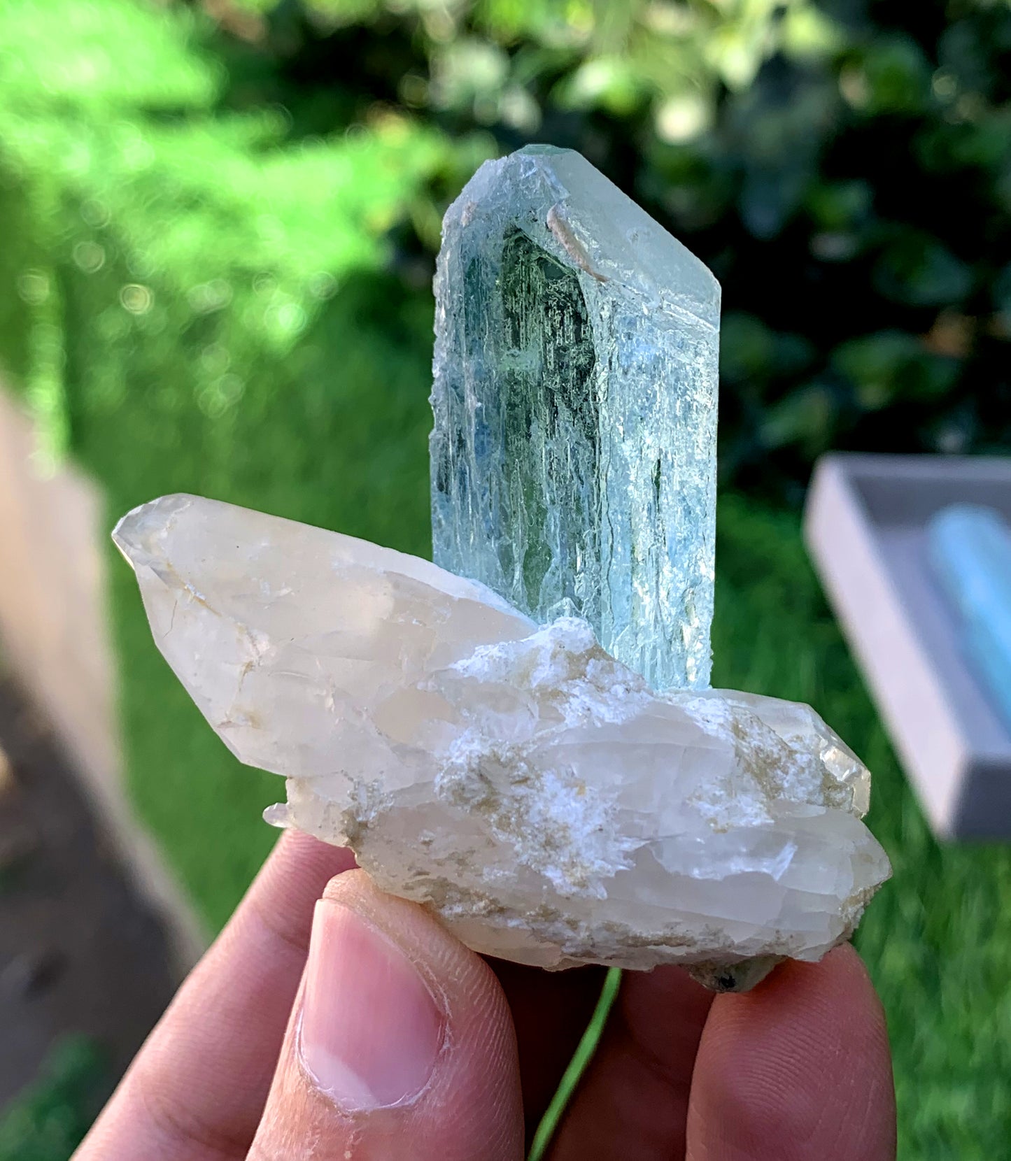Gemmy Blue Aquamarine on Quartz from Shigar valley Pakistan - 54 grams