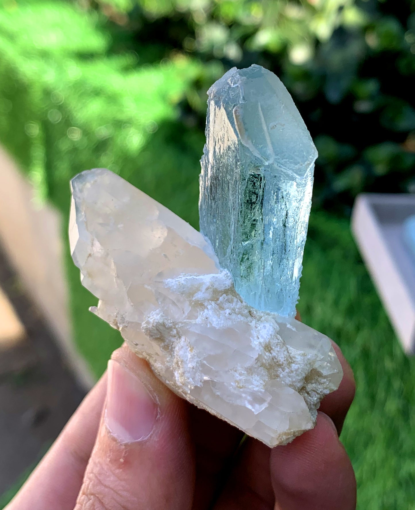 Gemmy Blue Aquamarine on Quartz from Shigar valley Pakistan - 54 grams