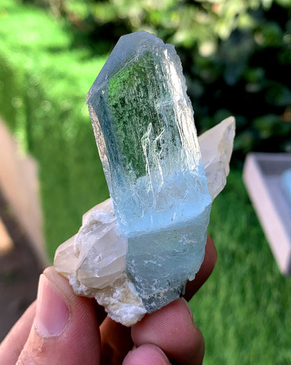 Gemmy Blue Aquamarine on Quartz from Shigar valley Pakistan - 54 grams