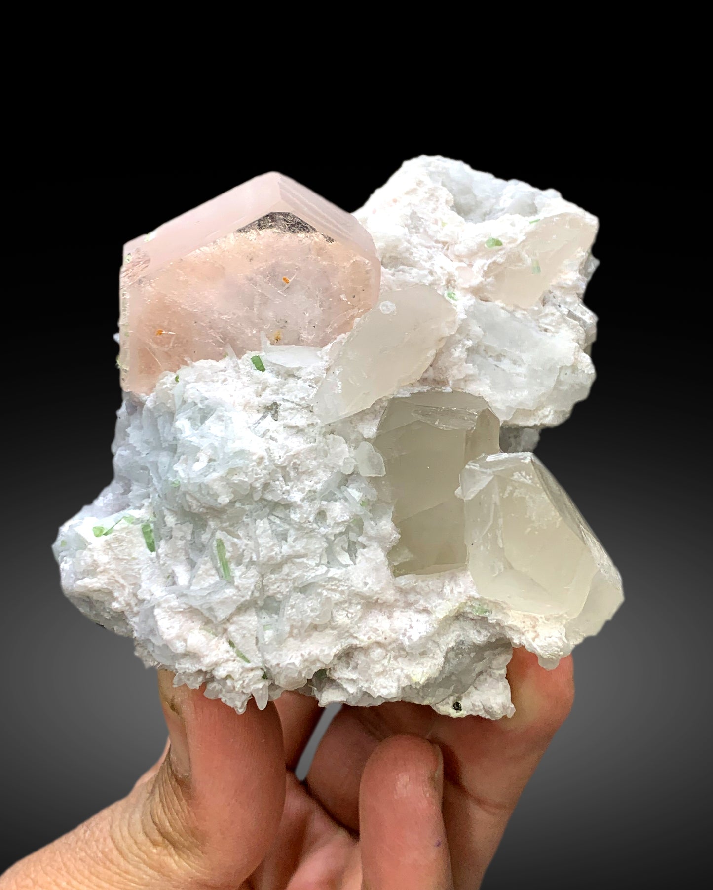 Natural Pink Morganite with Tourmalines, Quartz Microclite and Cleavelandite Albite Specimen - 308 grams