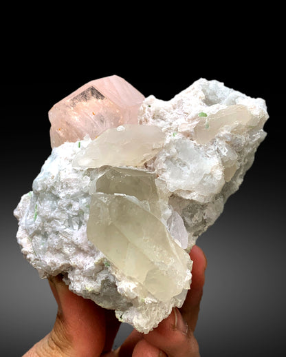 Natural Pink Morganite with Tourmalines, Quartz Microclite and Cleavelandite Albite Specimen - 308 grams