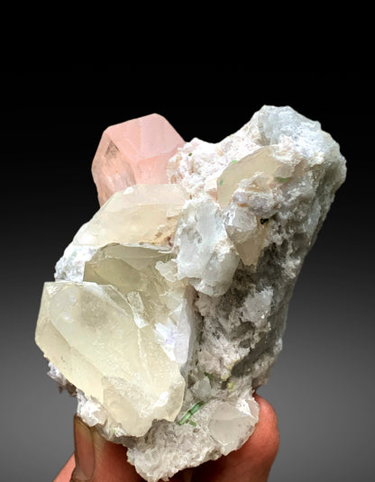 Natural Pink Morganite with Tourmalines, Quartz Microclite and Cleavelandite Albite Specimen - 308 grams
