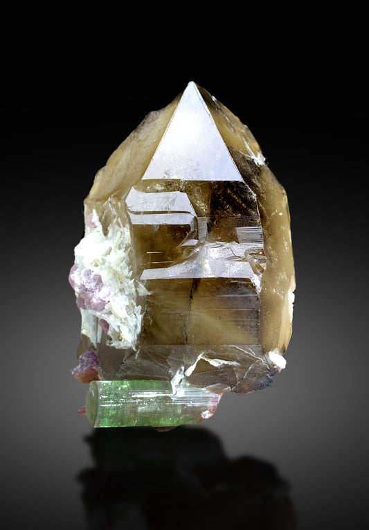 Watermelon Tourmaline on Smoky Quartz and Lepidolite from Paprok Afghanistan - 174 gram