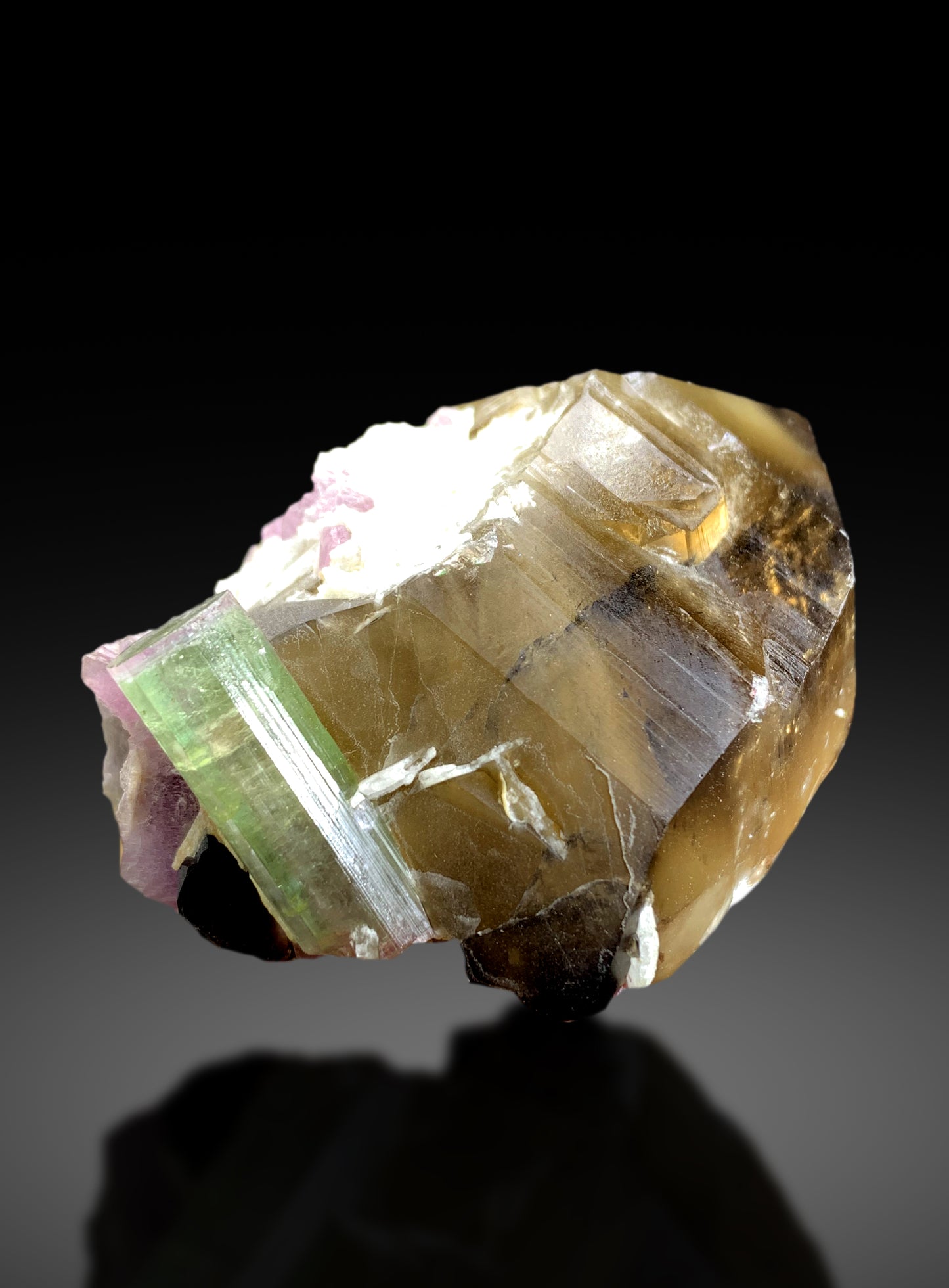 Watermelon Tourmaline on Smoky Quartz and Lepidolite from Paprok Afghanistan - 174 gram