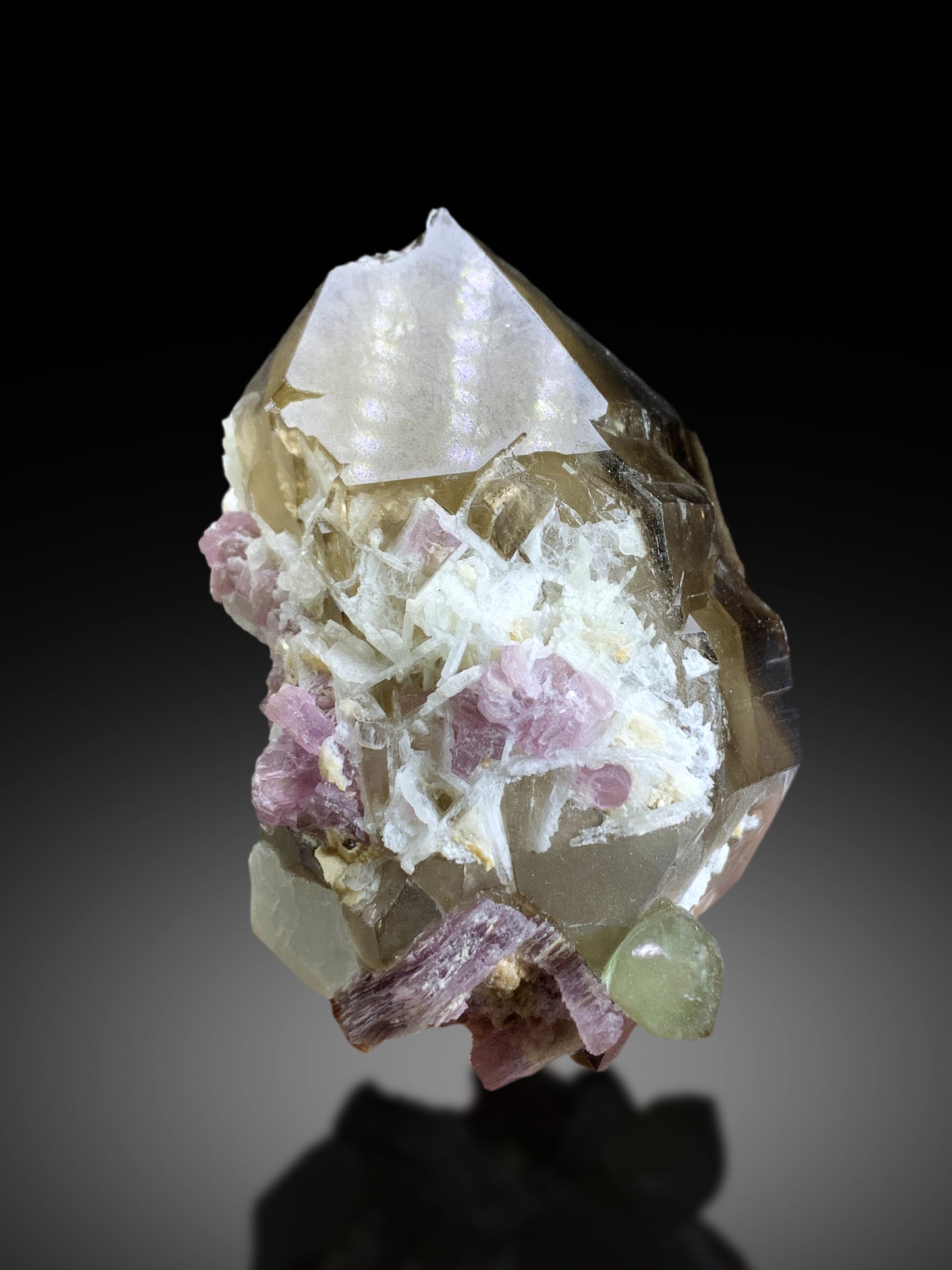 Watermelon Tourmaline on Smoky Quartz and Lepidolite from Paprok Afghanistan - 174 gram