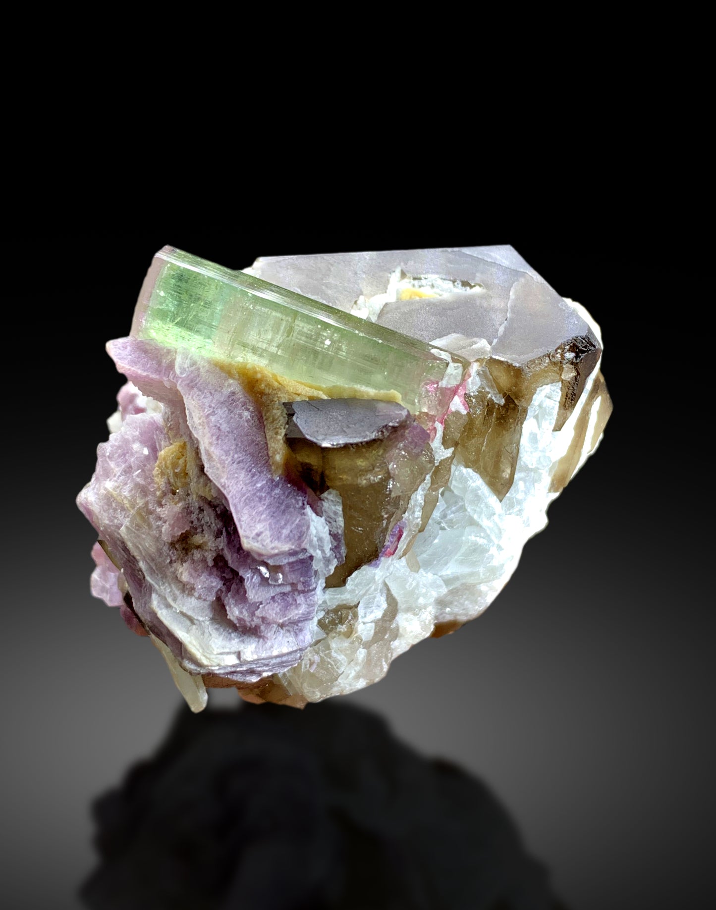 Watermelon Tourmaline on Smoky Quartz and Lepidolite from Paprok Afghanistan - 174 gram