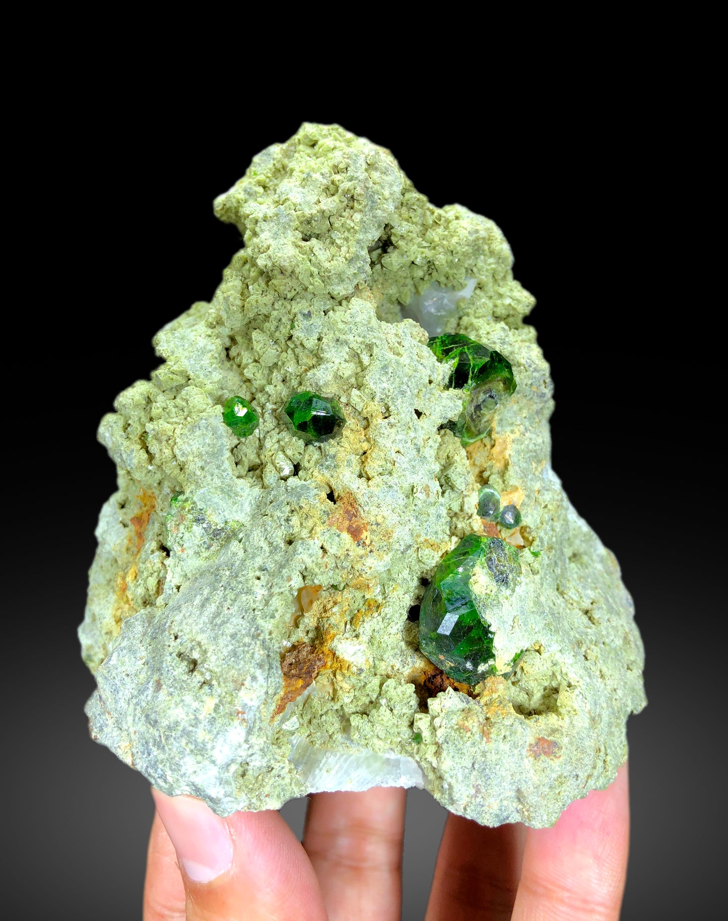 Lush Green Demantoid Garnet Crystals on Matrix, Raw Mineral, Demantoid Garnet Specimen - 590 gram