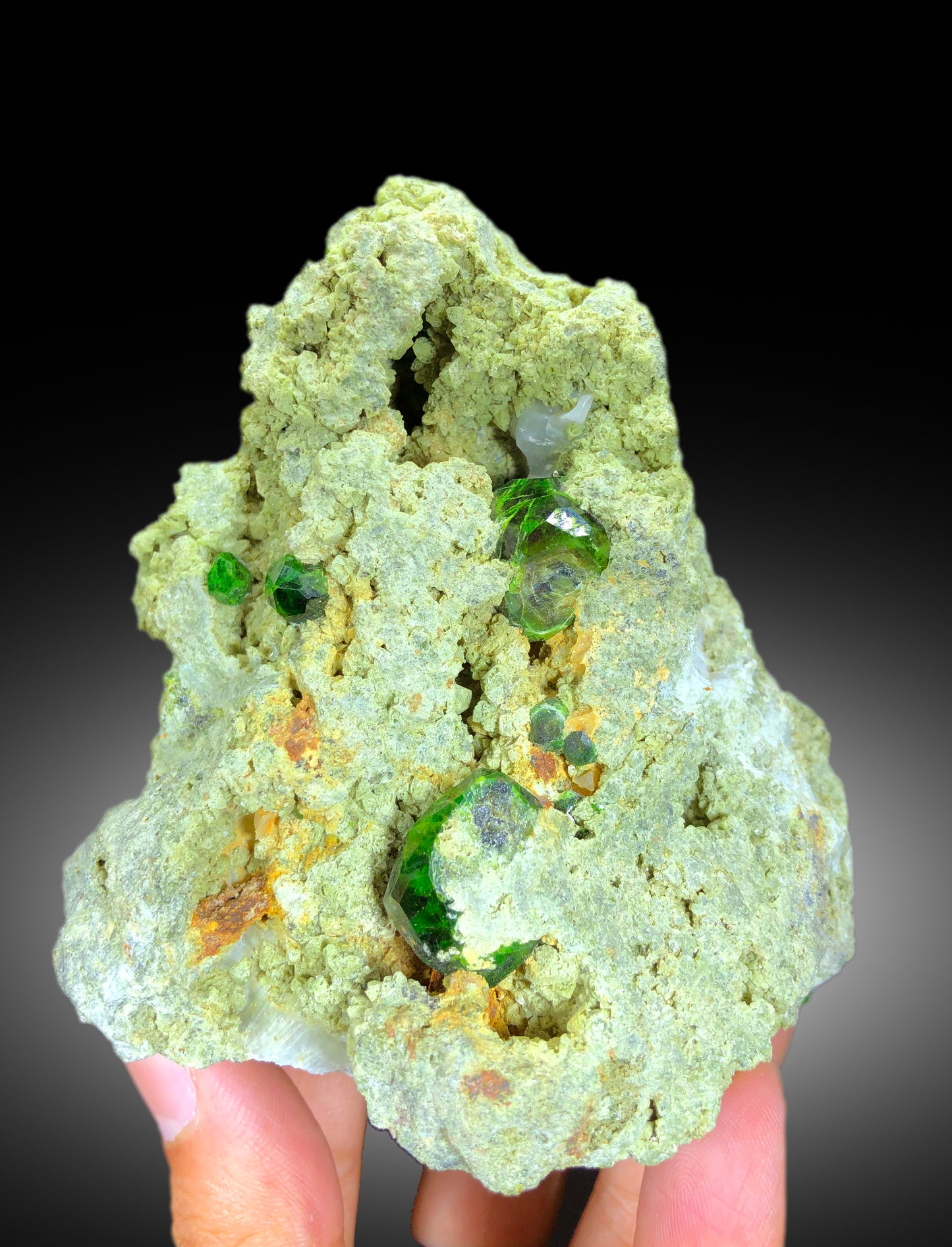 Lush Green Demantoid Garnet Crystals on Matrix, Raw Mineral, Demantoid Garnet Specimen - 590 gram