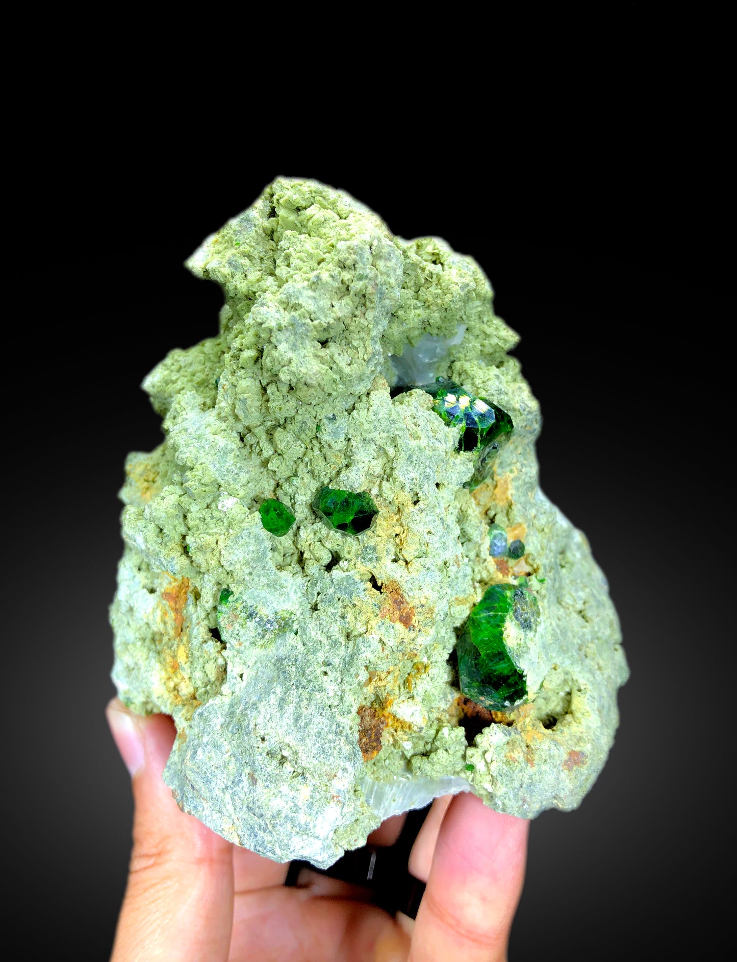 Lush Green Demantoid Garnet Crystals on Matrix, Raw Mineral, Demantoid Garnet Specimen - 590 gram