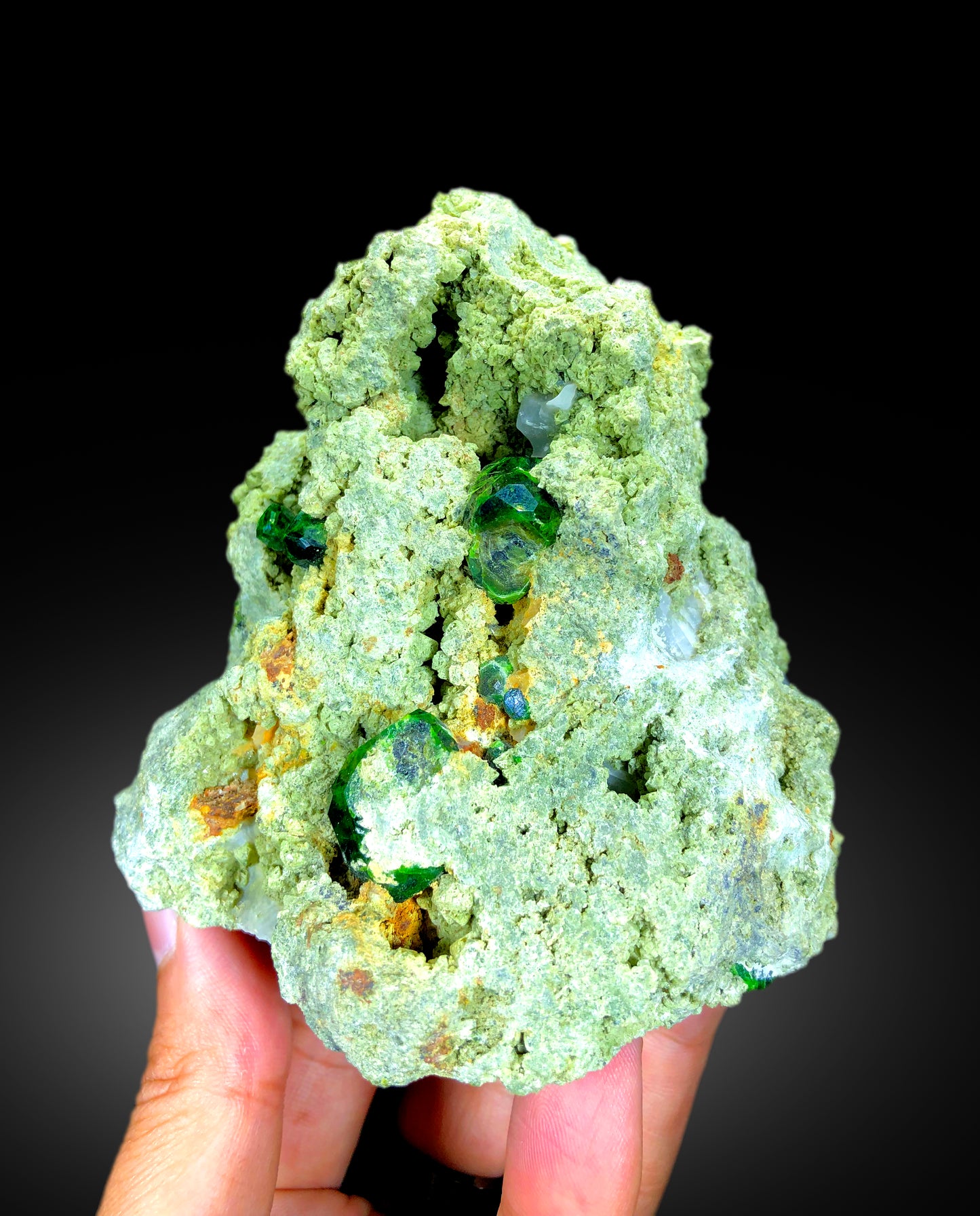 Lush Green Demantoid Garnet Crystals on Matrix, Raw Mineral, Demantoid Garnet Specimen - 590 gram
